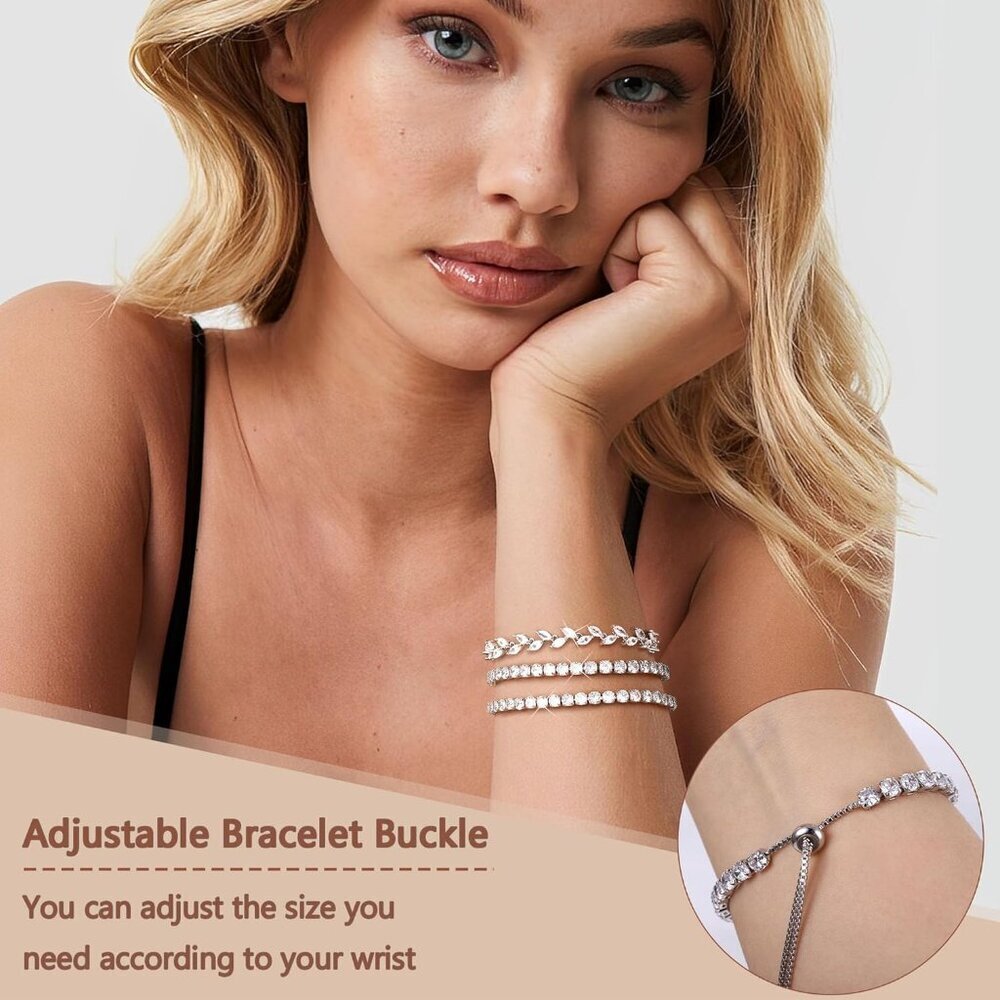 Silver Plated Stackable Bracelets Set Cubic Zirco… - image 2